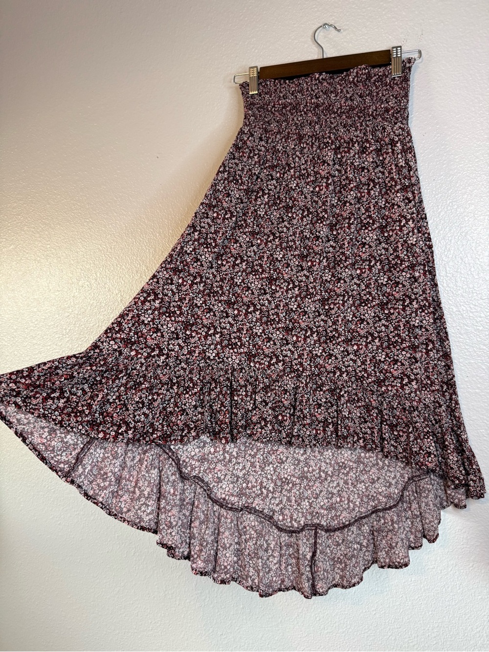 American Eagle Floral Smocked Hi-Low Midi Skirt Small